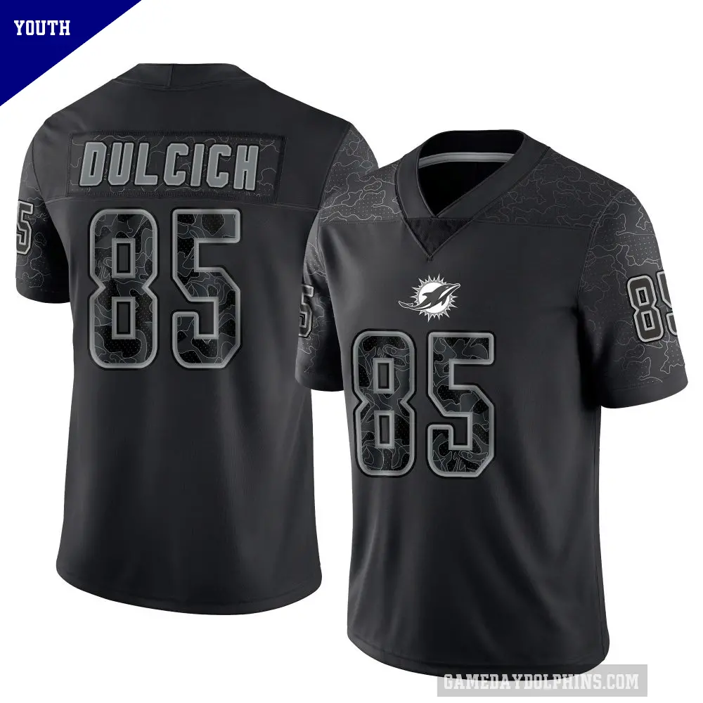 Youth Miami Dolphins ＃85 Greg Dulcich Black Limited Reflective Jersey