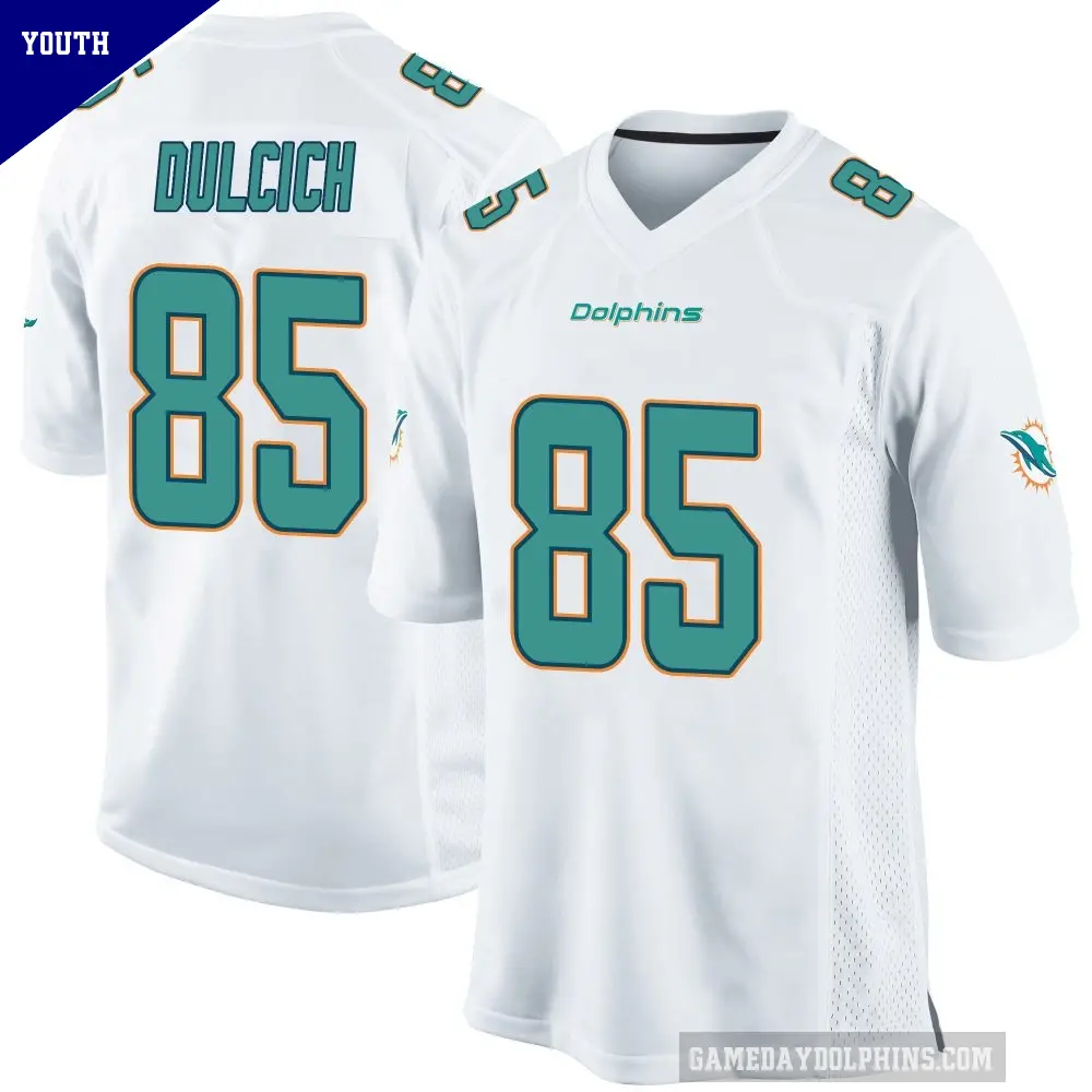 Youth Miami Dolphins ＃85 Greg Dulcich White Game Jersey