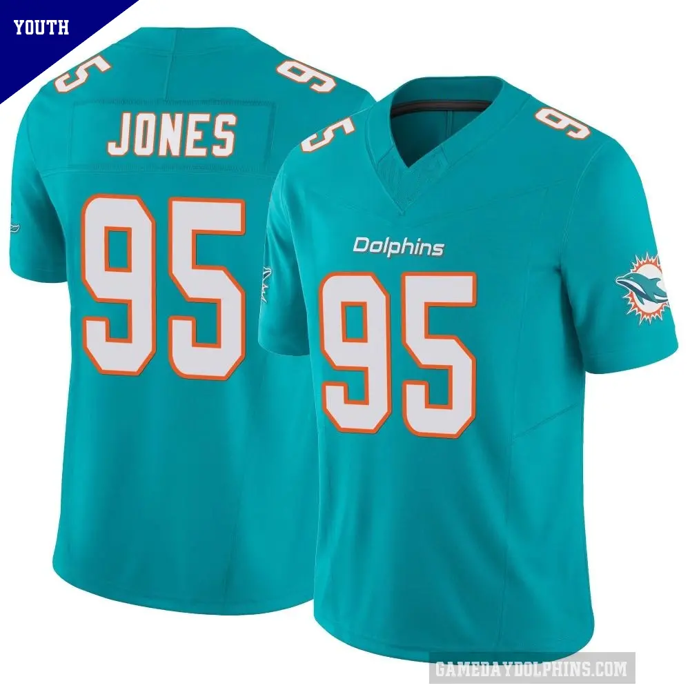 Youth Miami Dolphins ＃95 Benito Jones Aqua Limited Vapor F.U.S.E. Jersey