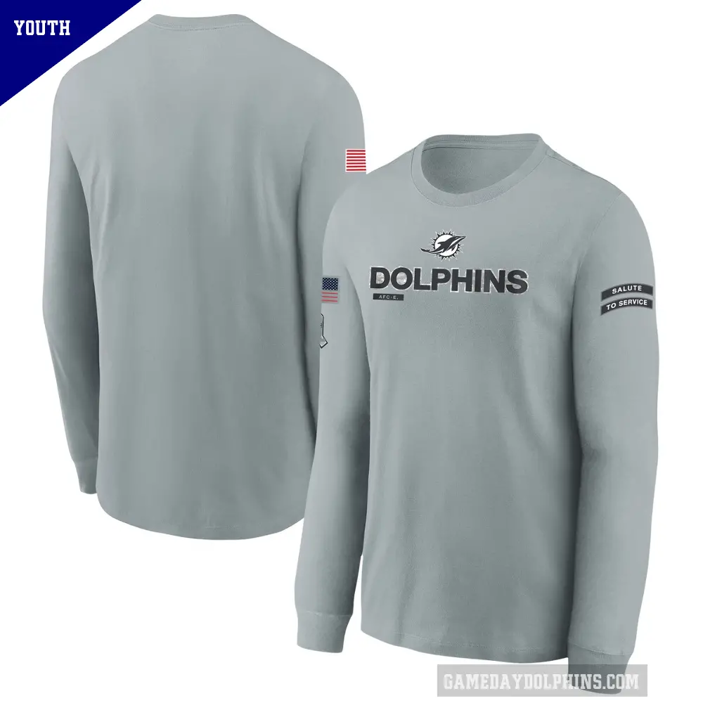 Youth Miami Dolphins Gray 2024 Salute To Service Long Sleeve T-Shirt