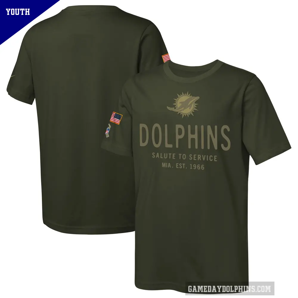 Youth Miami Dolphins Olive 2025 Salute to Service Sideline T-Shirt