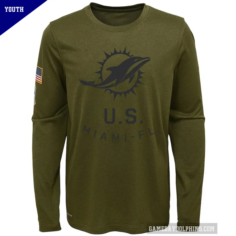 Youth Miami Dolphins Olive Legend 2018 Salute to Service Performance Long Sleeve T-Shirt