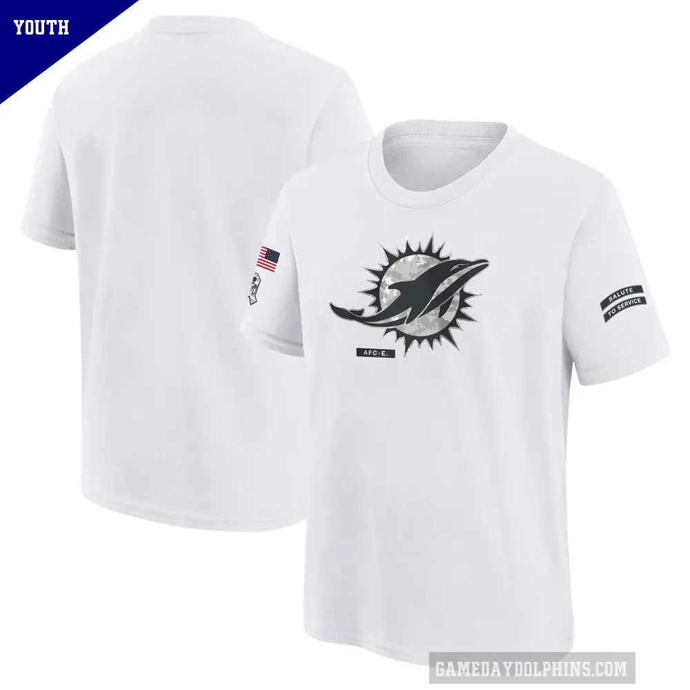 Youth Miami Dolphins White 2024 Salute To Service T-Shirt